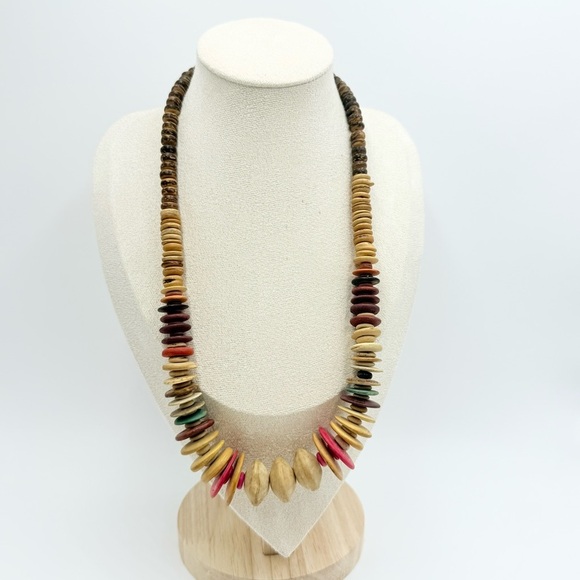 Vintage African HANDCRAFTED WOODEN BEAD Necklace - Picture 1 of 8